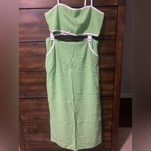 Forever 21 Green Two-Piece Cutout Skirt Set with White Trim